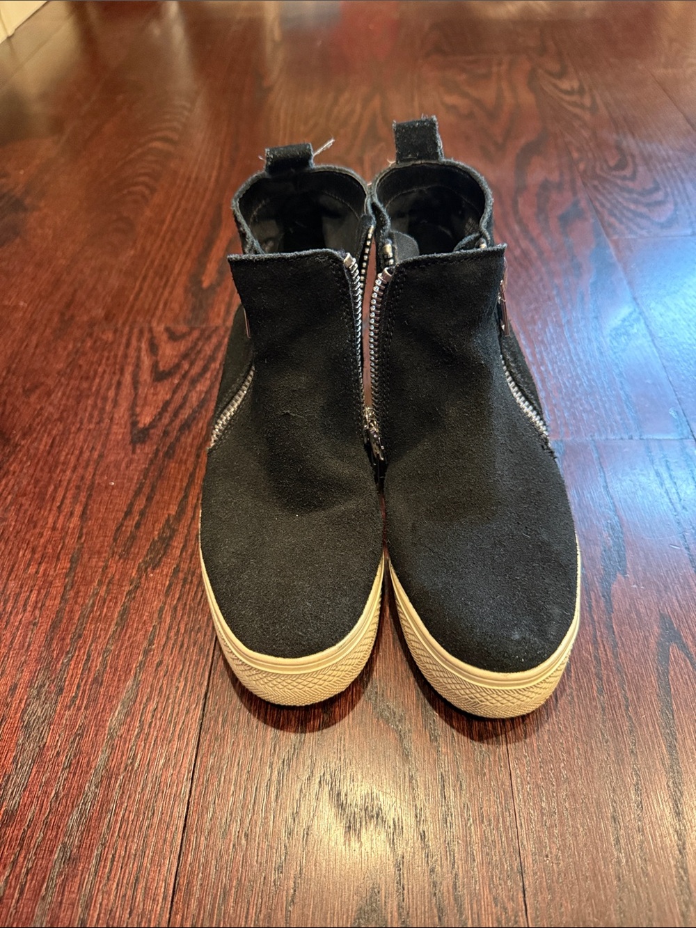 Steve Madden wedgie - Black Suede High-Top Slip-On Sneakers with Tan Rubber Sole
